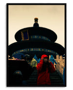 Lady in Red art print, framed in black wood with acrylic glazing