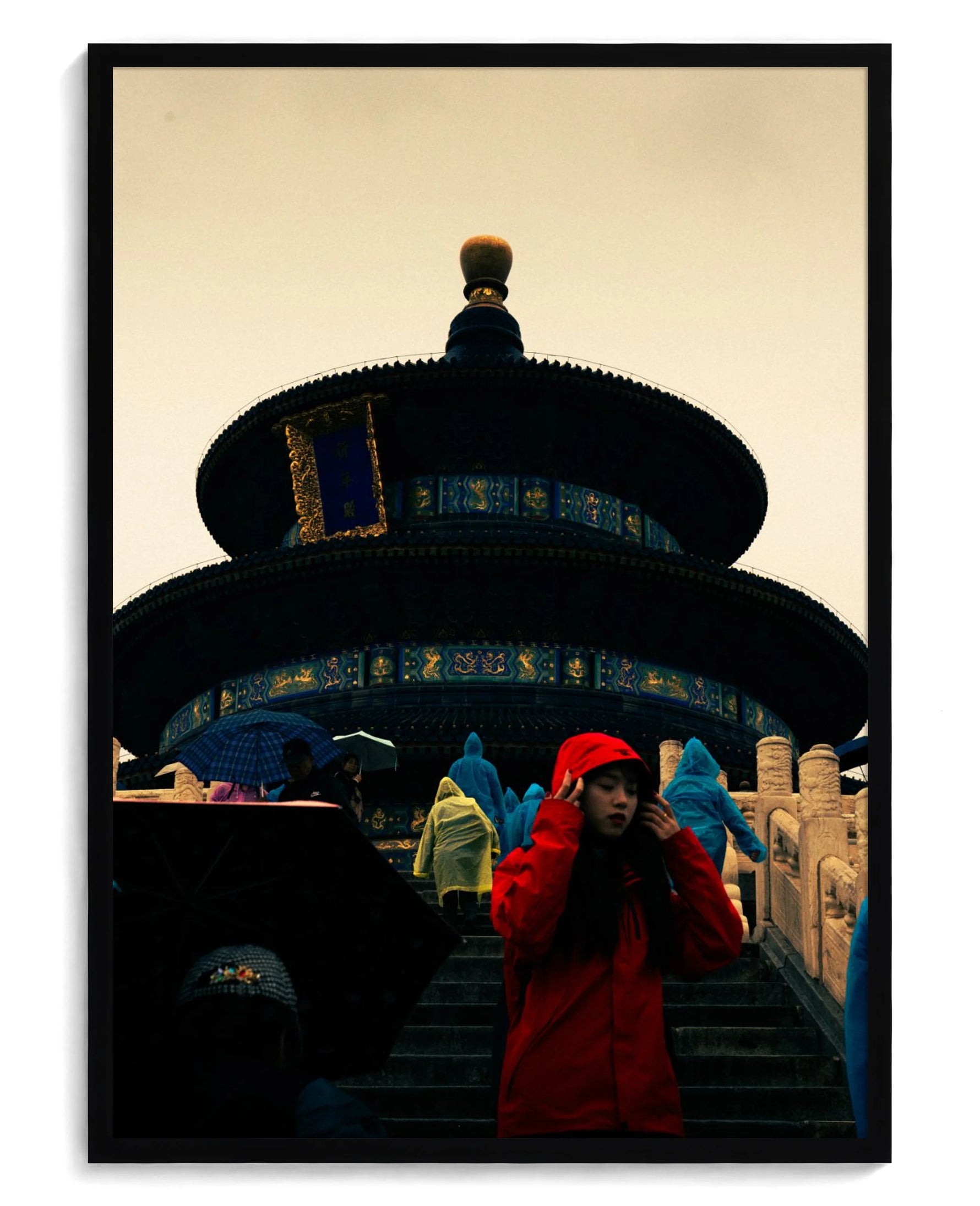 Lady in Red art print, framed in black wood with acrylic glazing