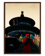 Lady in Red art print, framed in brown wood with acrylic glazing