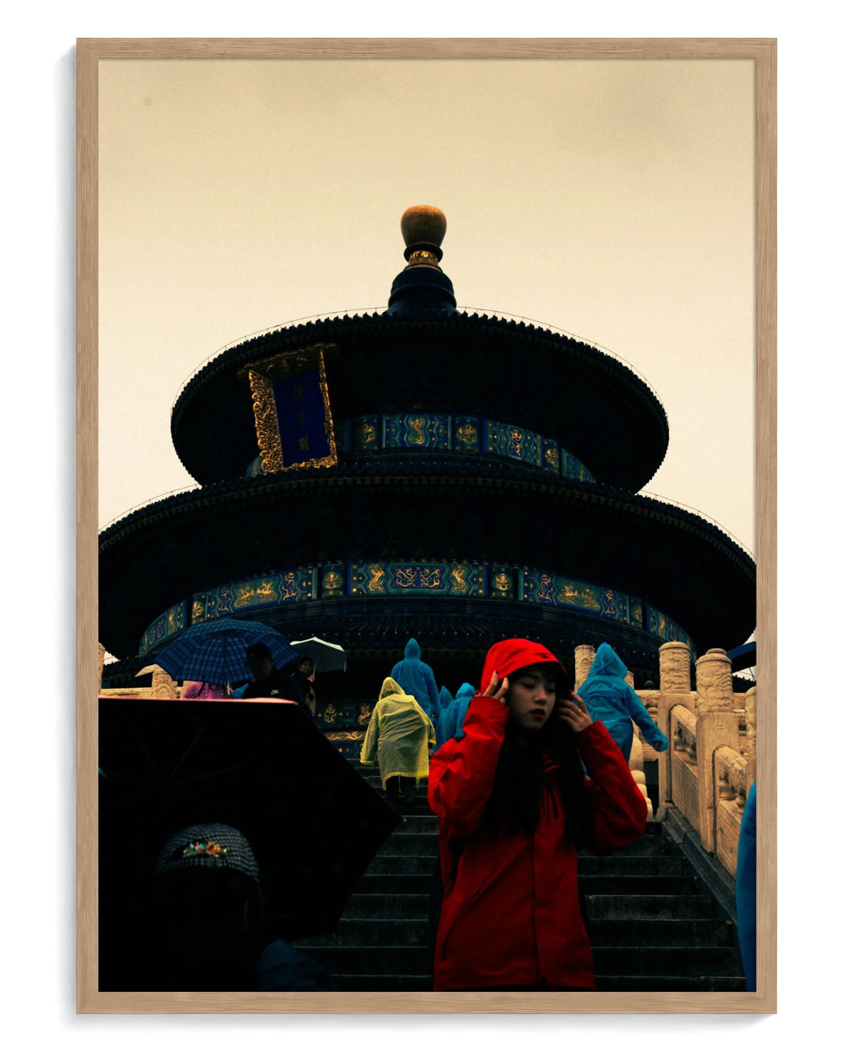Lady in Red art print, framed in natural-wood frame with acrylic glazing