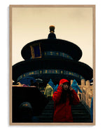 Lady in Red art print, framed in natural-wood frame with acrylic glazing