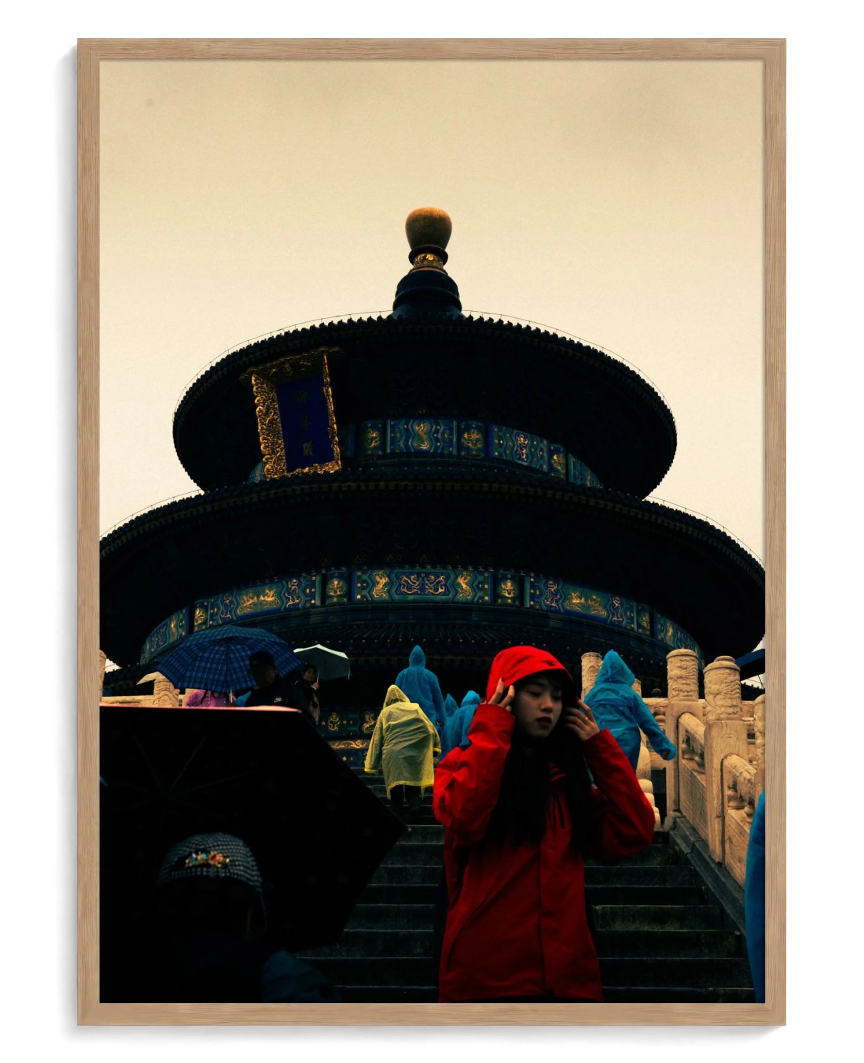 Lady in Red art print, framed in natural-wood frame with acrylic glazing