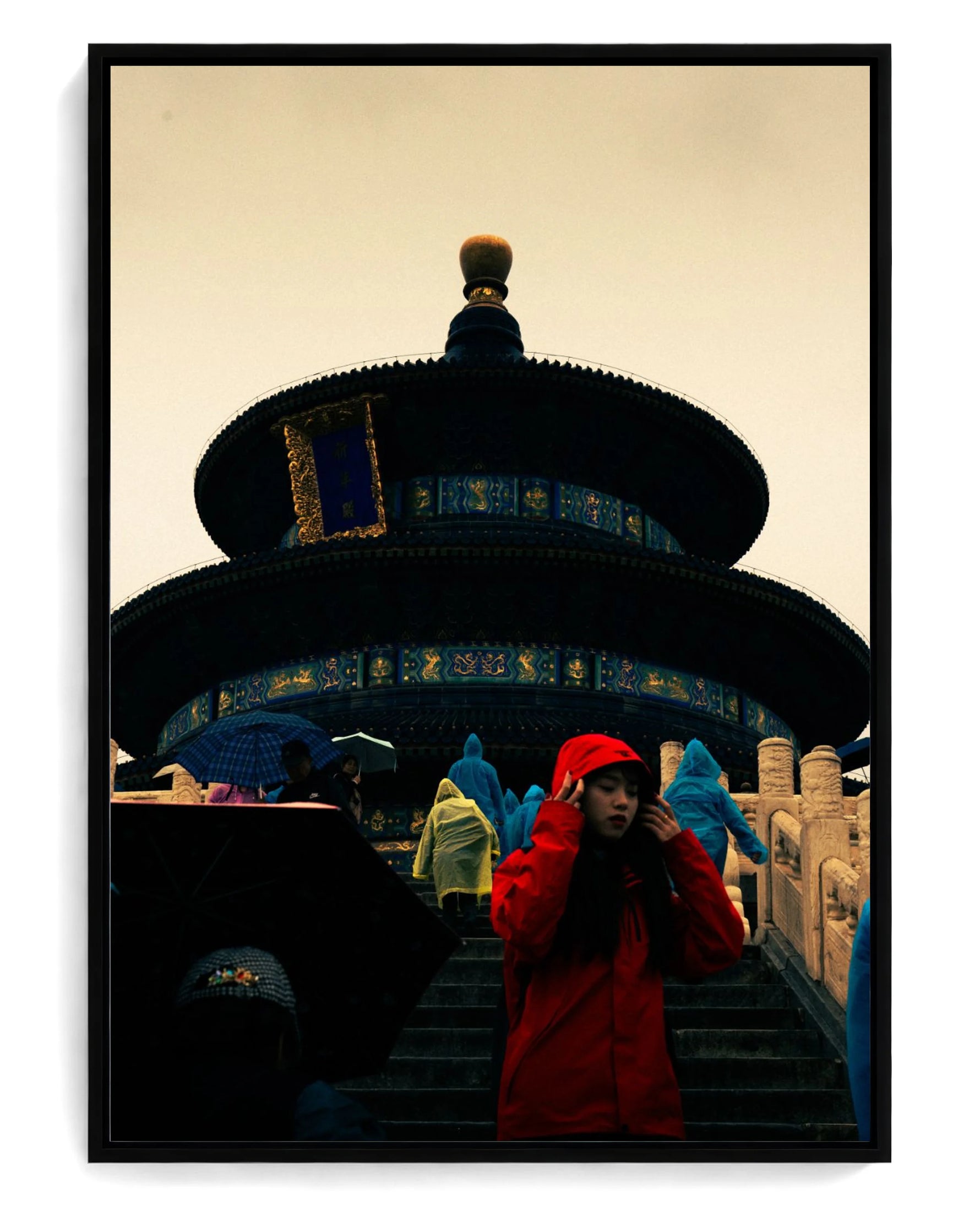 Lady in Red on hand-stretched cotton canvas, black floater frame