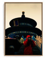Lady in Red on hand-stretched cotton canvas, natural-wood floater frame