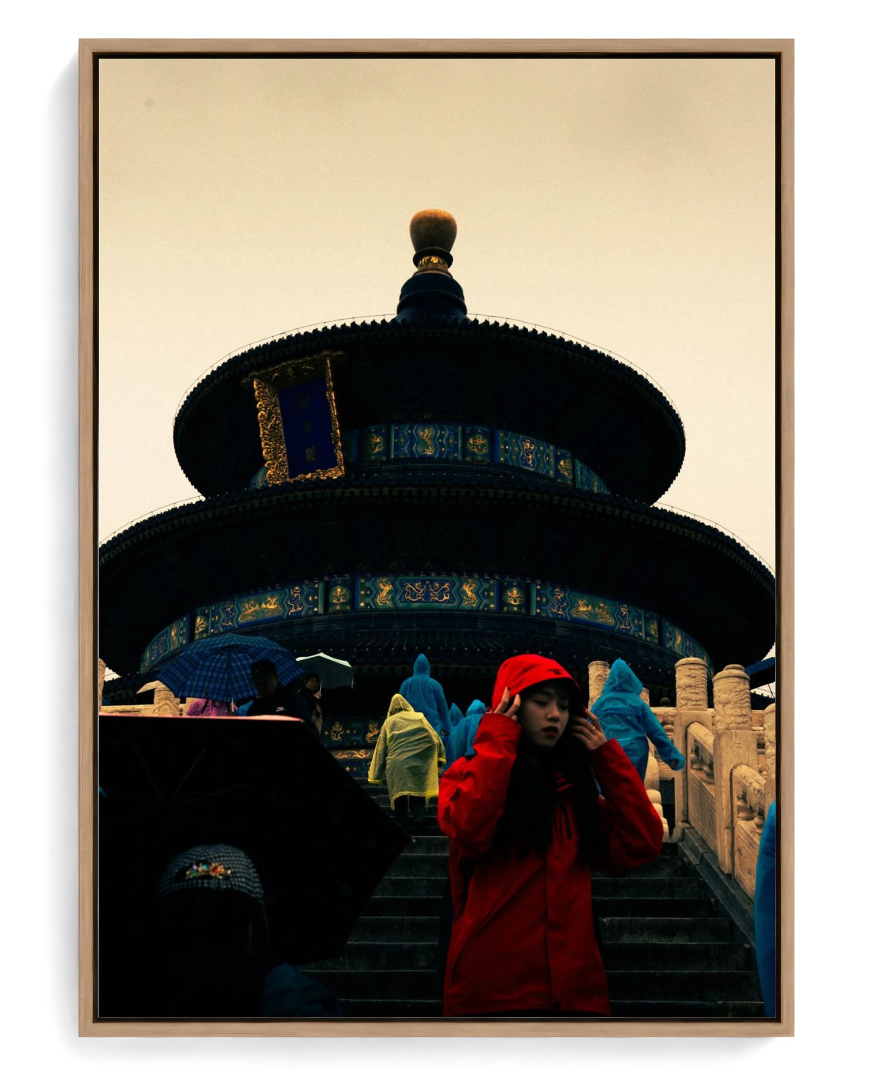 Lady in Red on hand-stretched cotton canvas, natural-wood floater frame