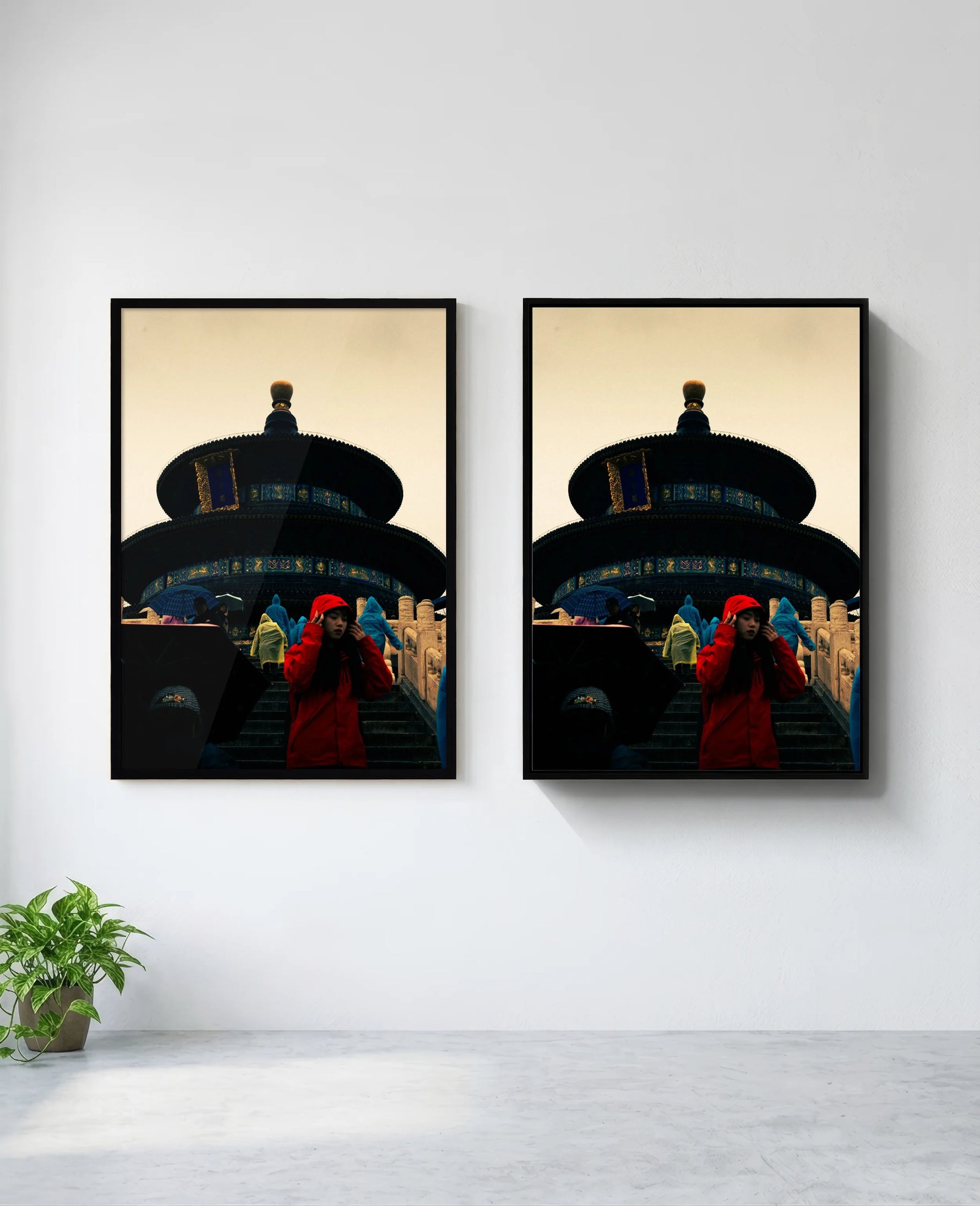Lady in Red art print in black frame, installed on wall
