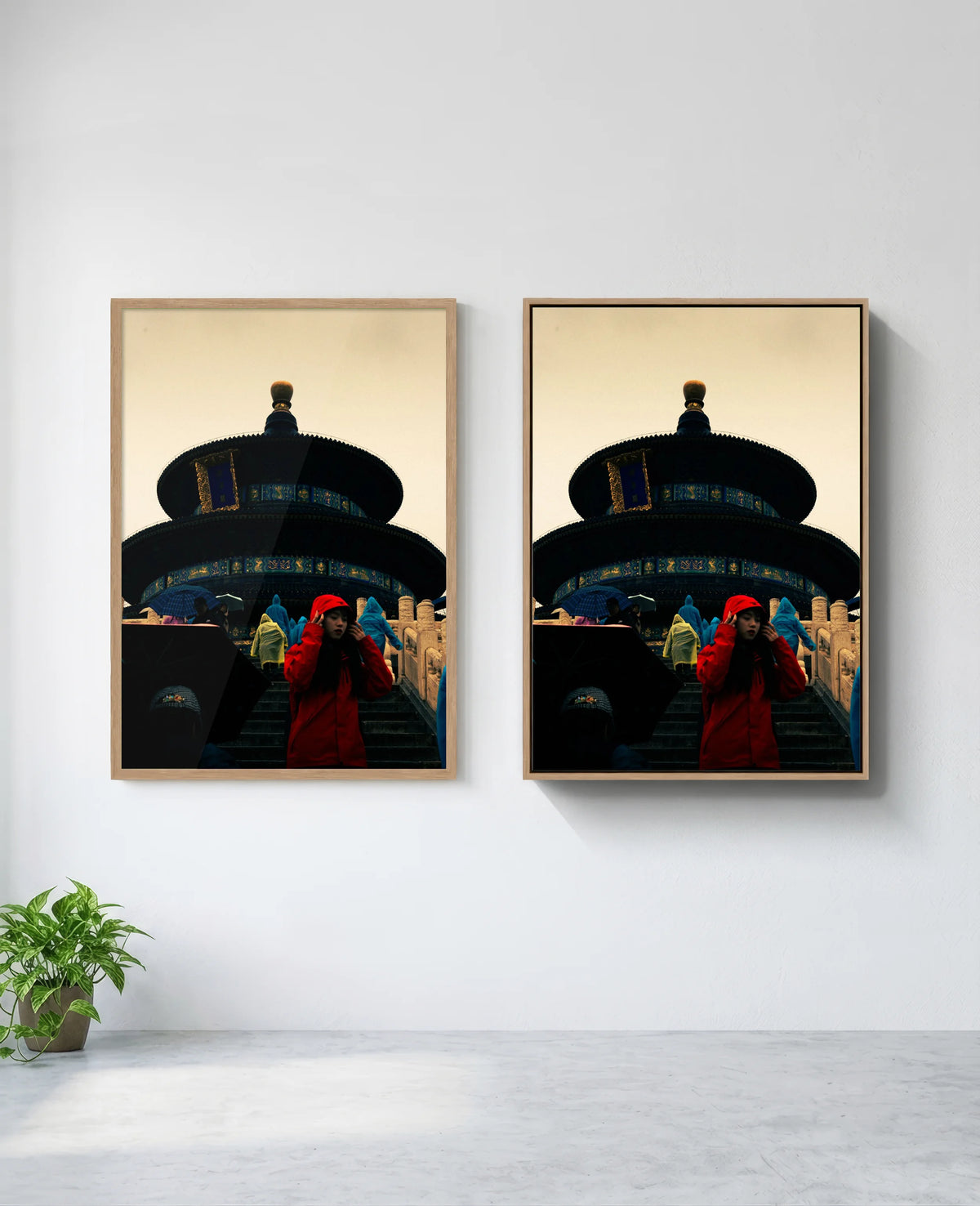 Lady in Red art print in natural-wood frame, installed on wall