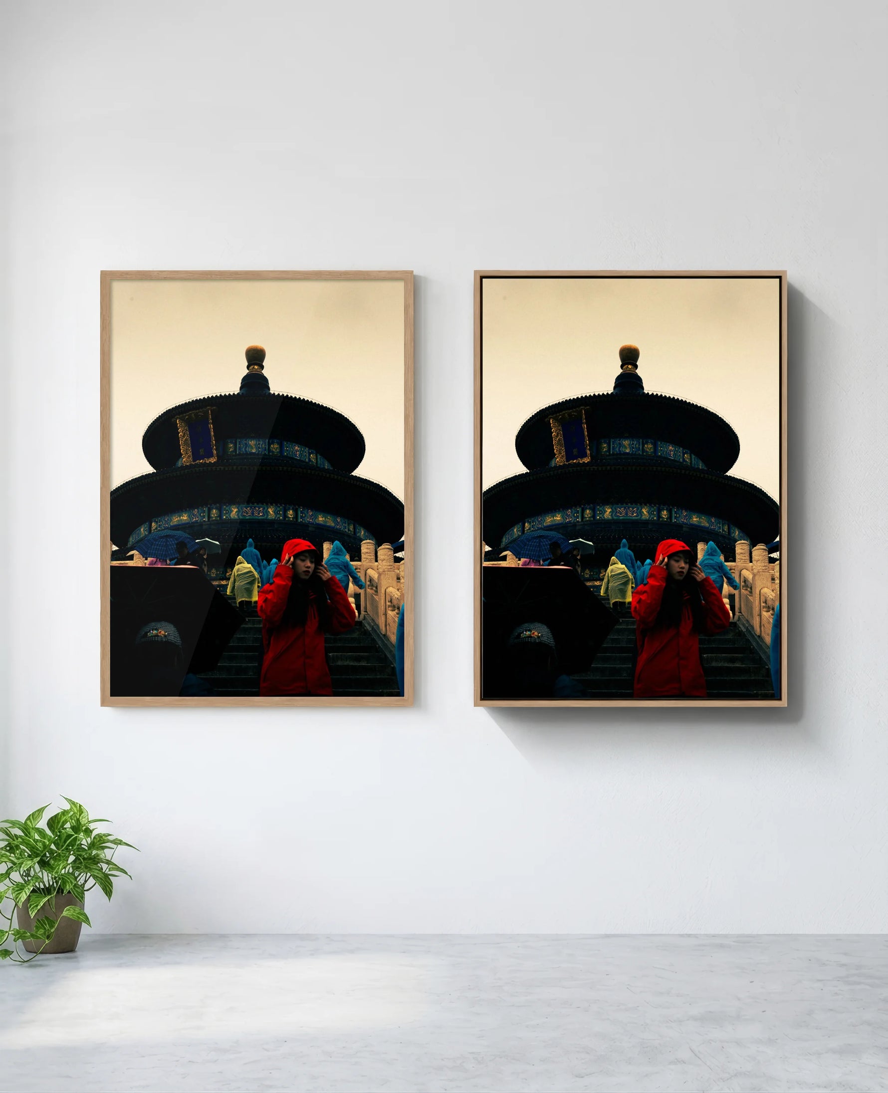 Lady in Red art print in natural-wood frame, installed on wall