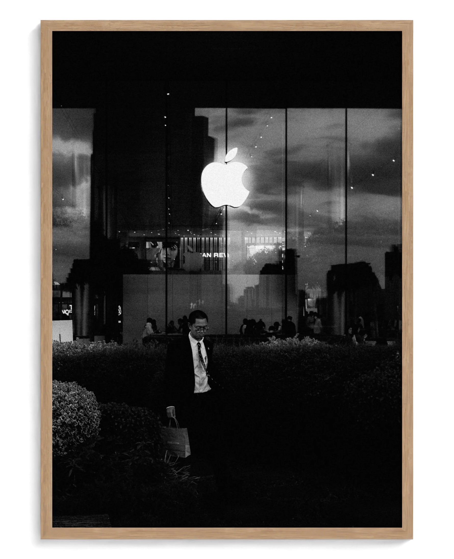 Think Corporate art print, framed in natural-wood frame with acrylic glazing