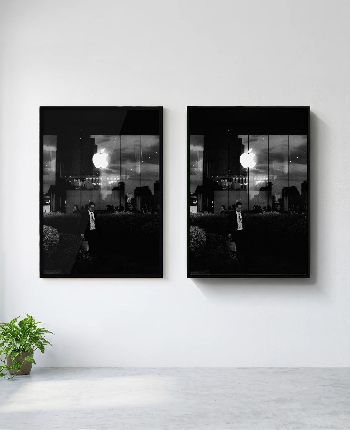 Think Corporate art print in black frame, installed on wall