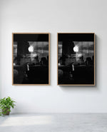 Think Corporate art print in natural-wood frame, installed on wall