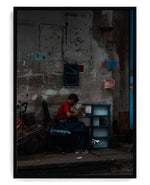 Assembly on hand-stretched cotton canvas, black floater frame