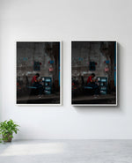 Assembly art print in white frame, installed on wall