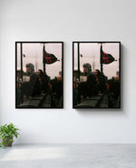 Anarchy art print in black frame, installed on wall