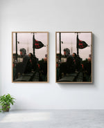Anarchy art print in natural-wood frame, installed on wall