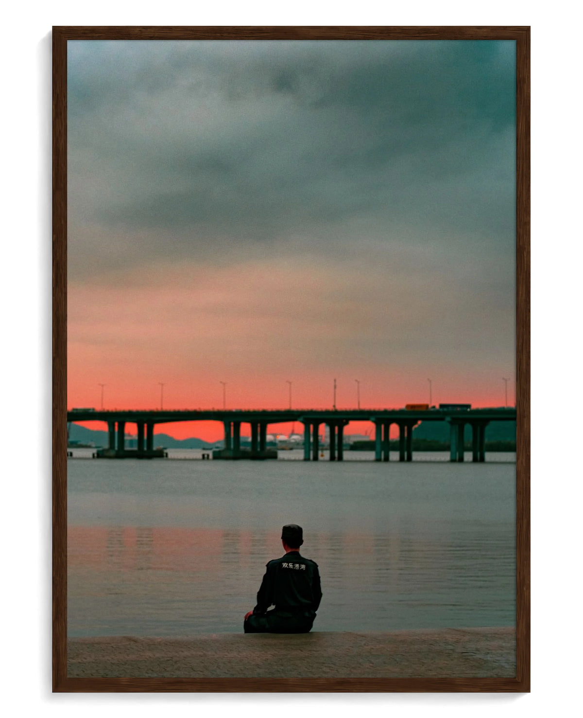Still art print, framed in brown wood with acrylic glazing