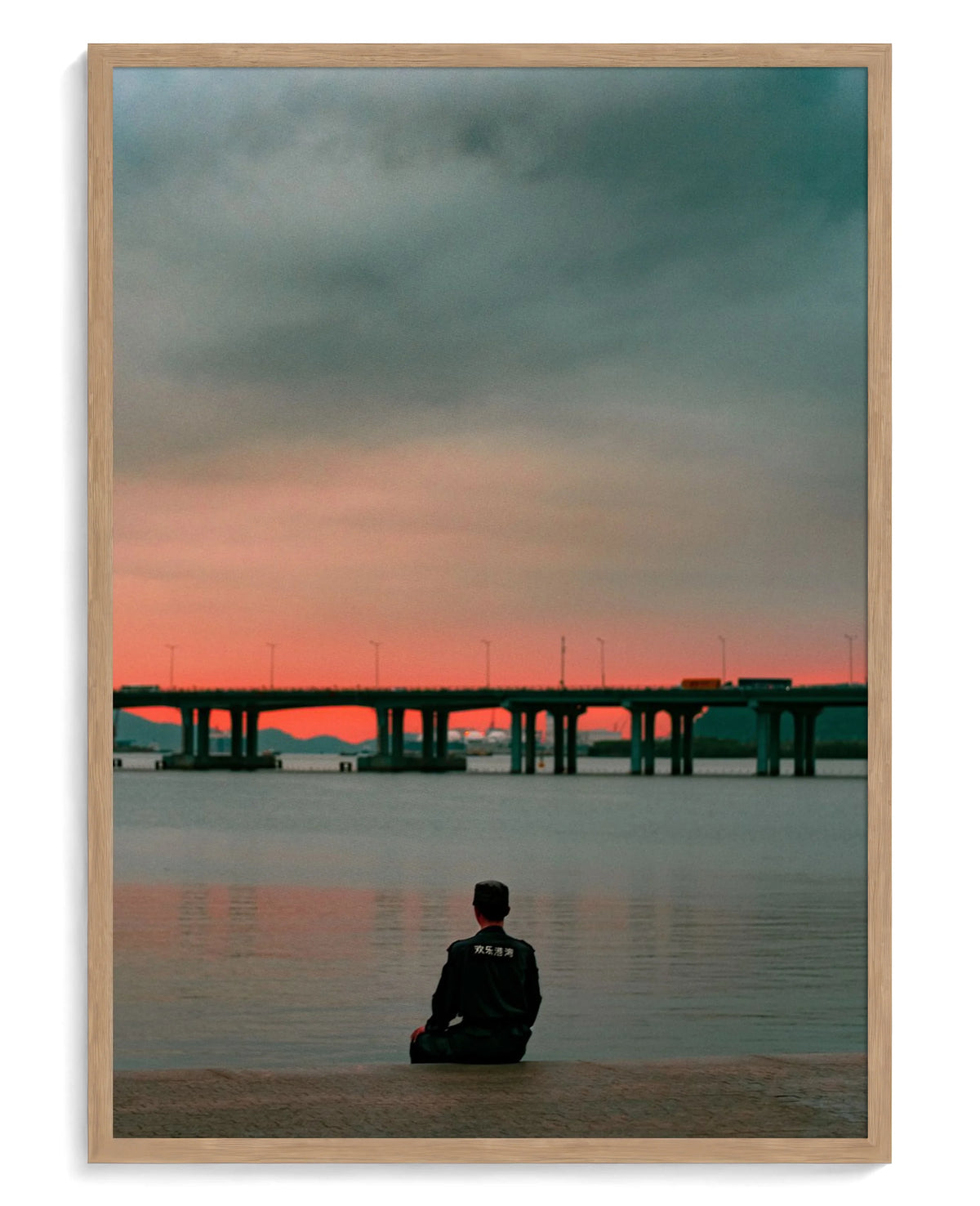 Still art print, framed in natural-wood frame with acrylic glazing
