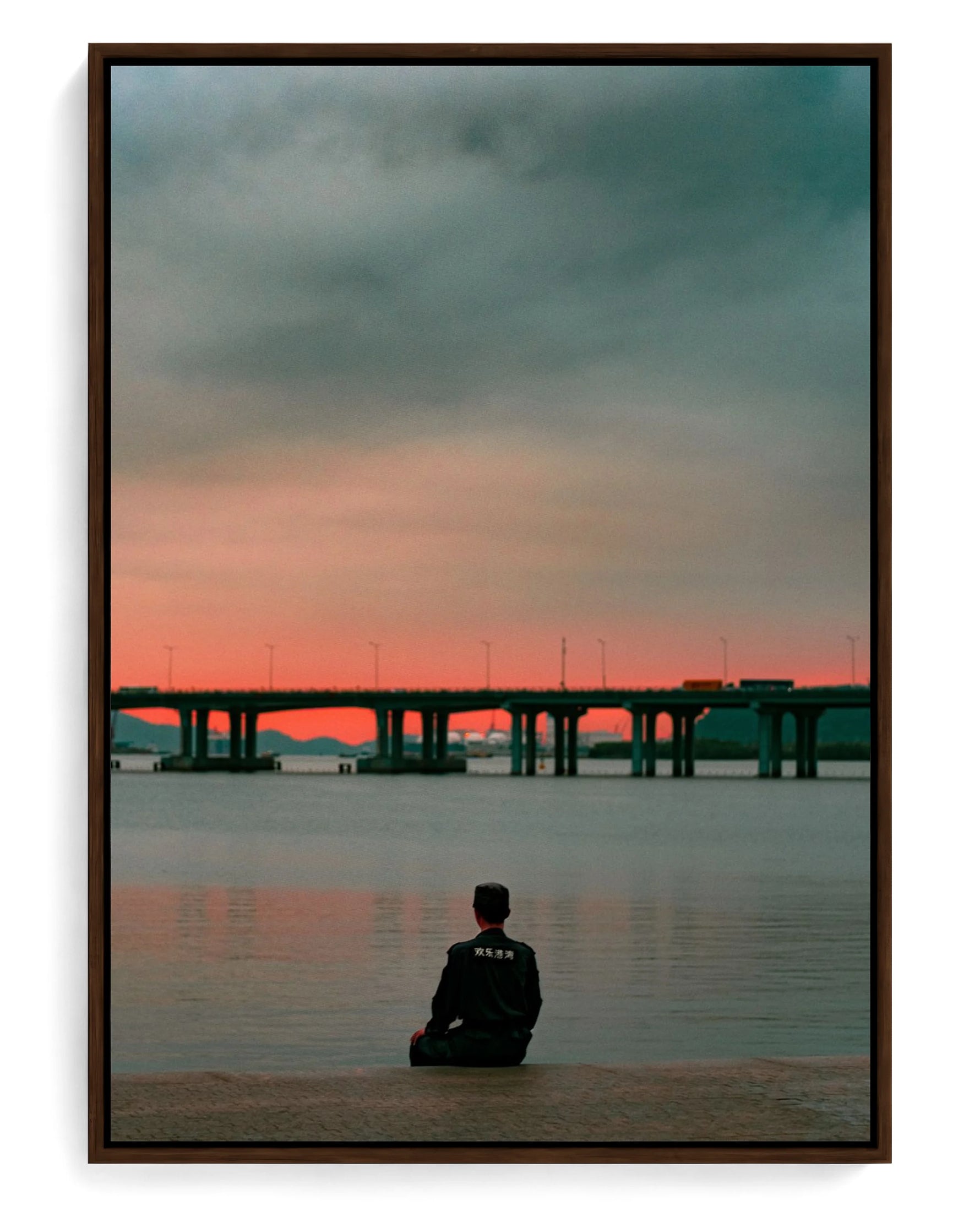 Still on hand-stretched cotton canvas, brown floater frame