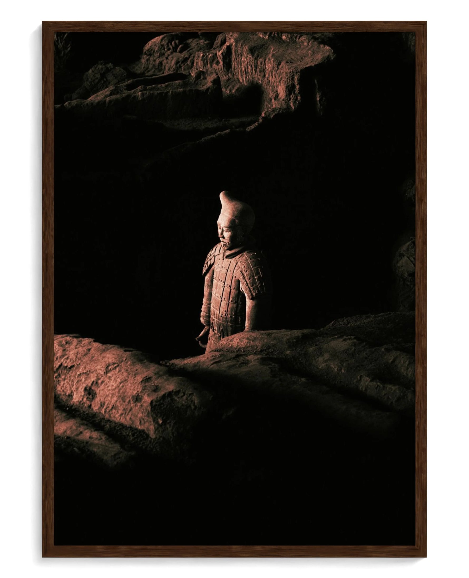 Warrior art print, framed in brown wood with acrylic glazing