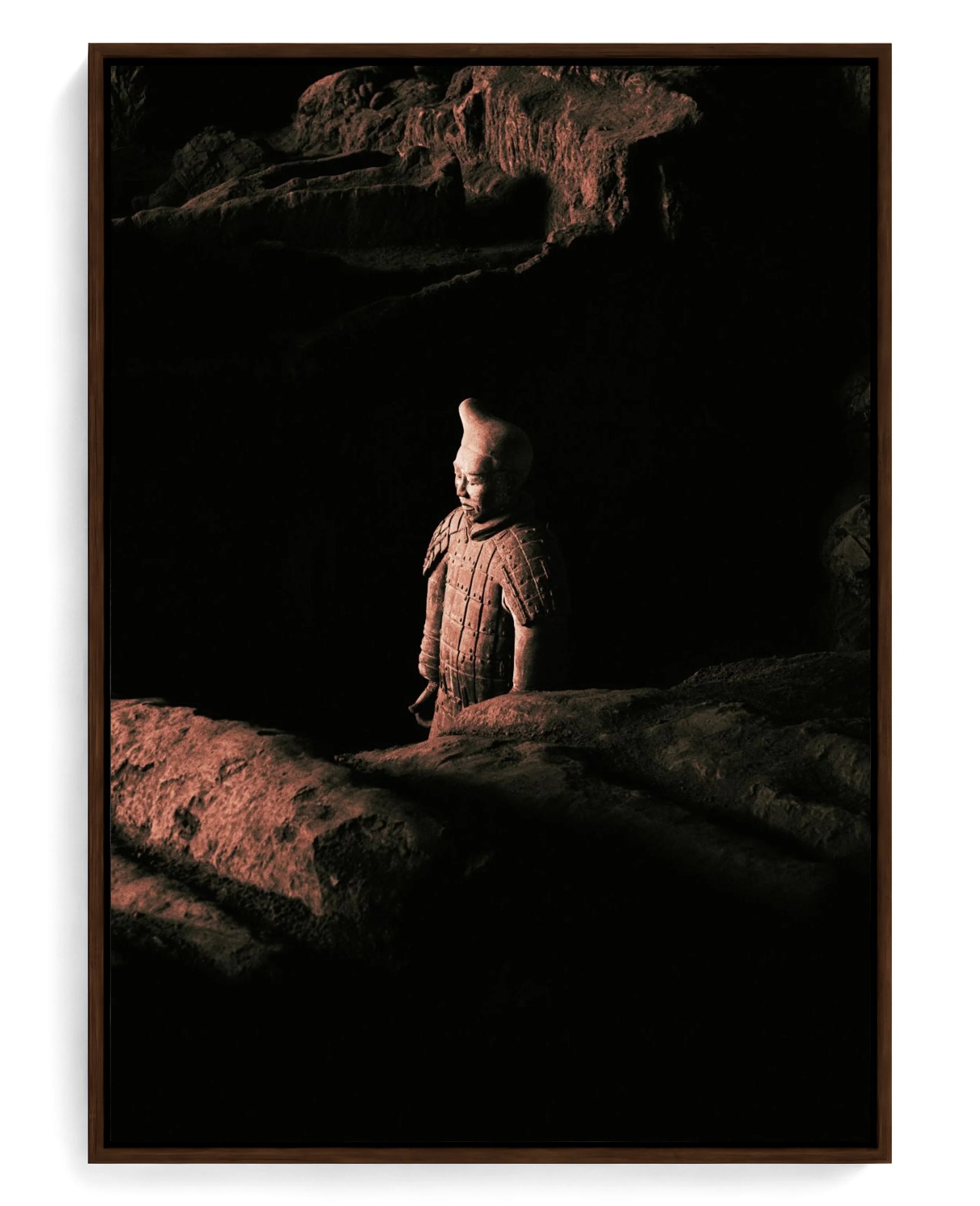 Warrior on hand-stretched cotton canvas, brown floater frame