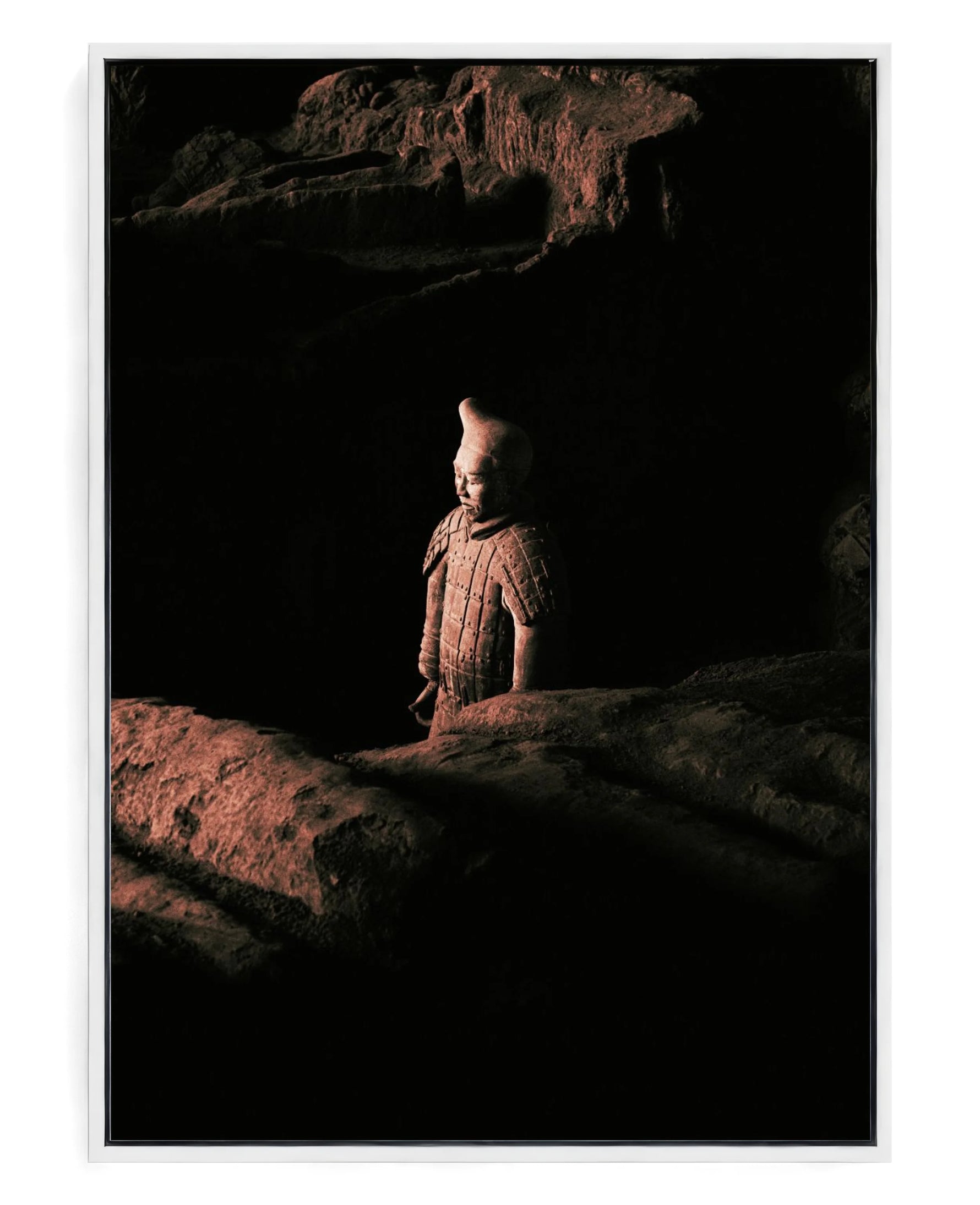 Warrior on hand-stretched cotton canvas, white floater frame