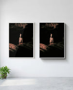 Warrior art print in white frame, installed on wall