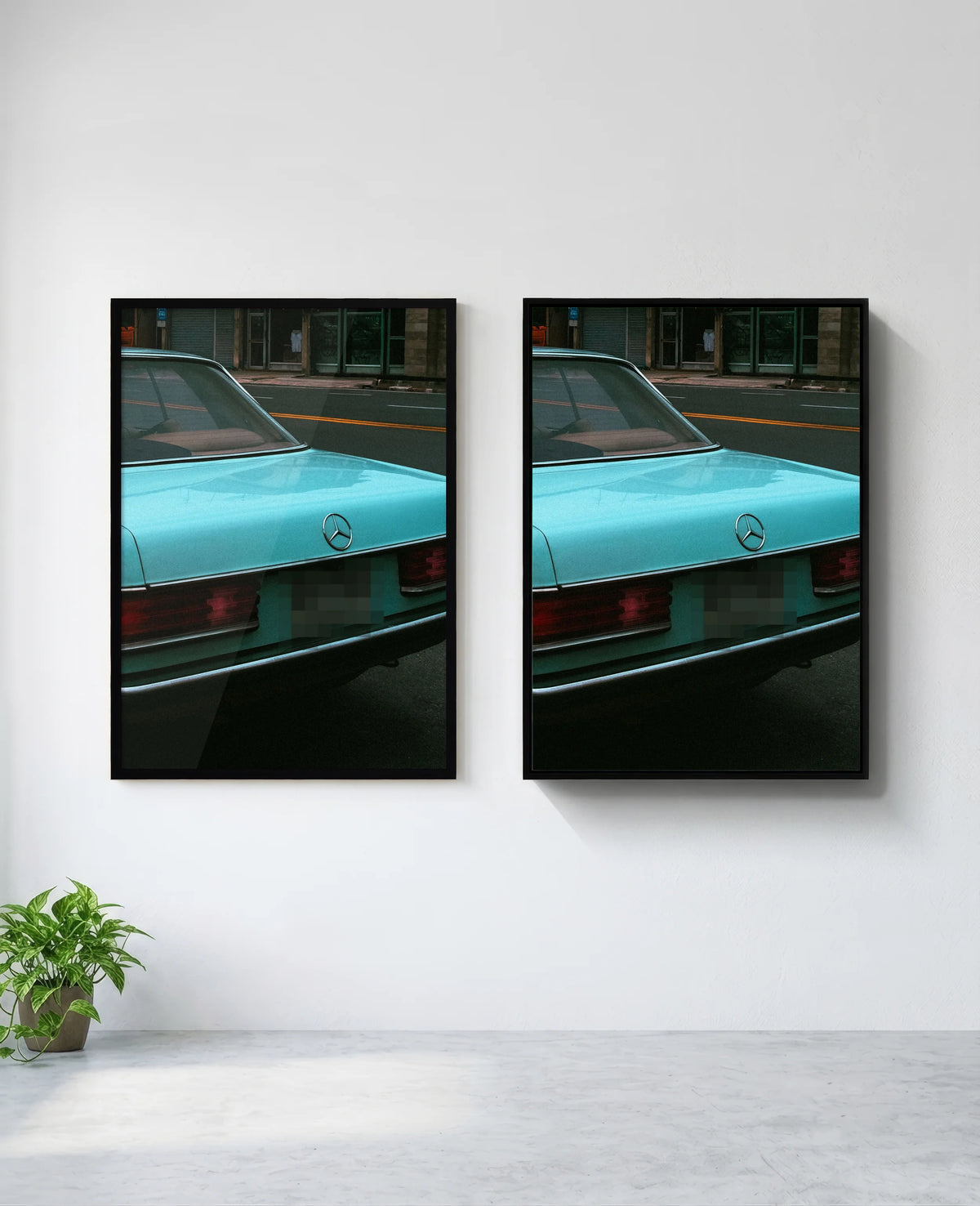 Classic Curves art print in black frame, installed on wall