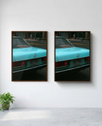 Classic Curves art print in brown frame, installed on wall