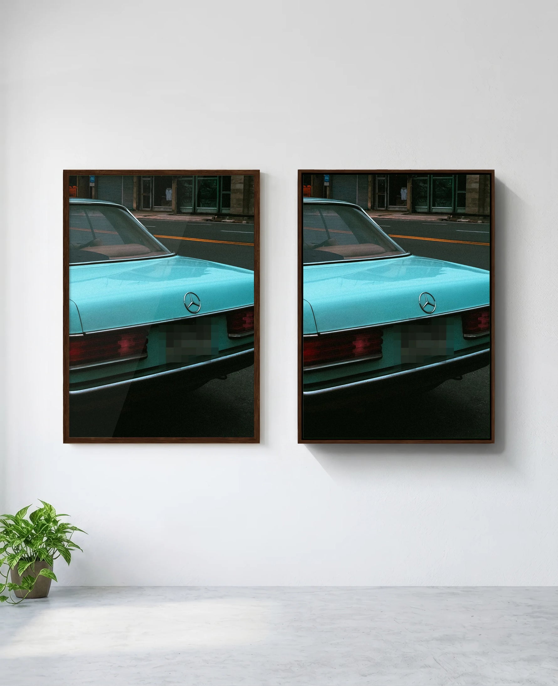 Classic Curves art print in brown frame, installed on wall
