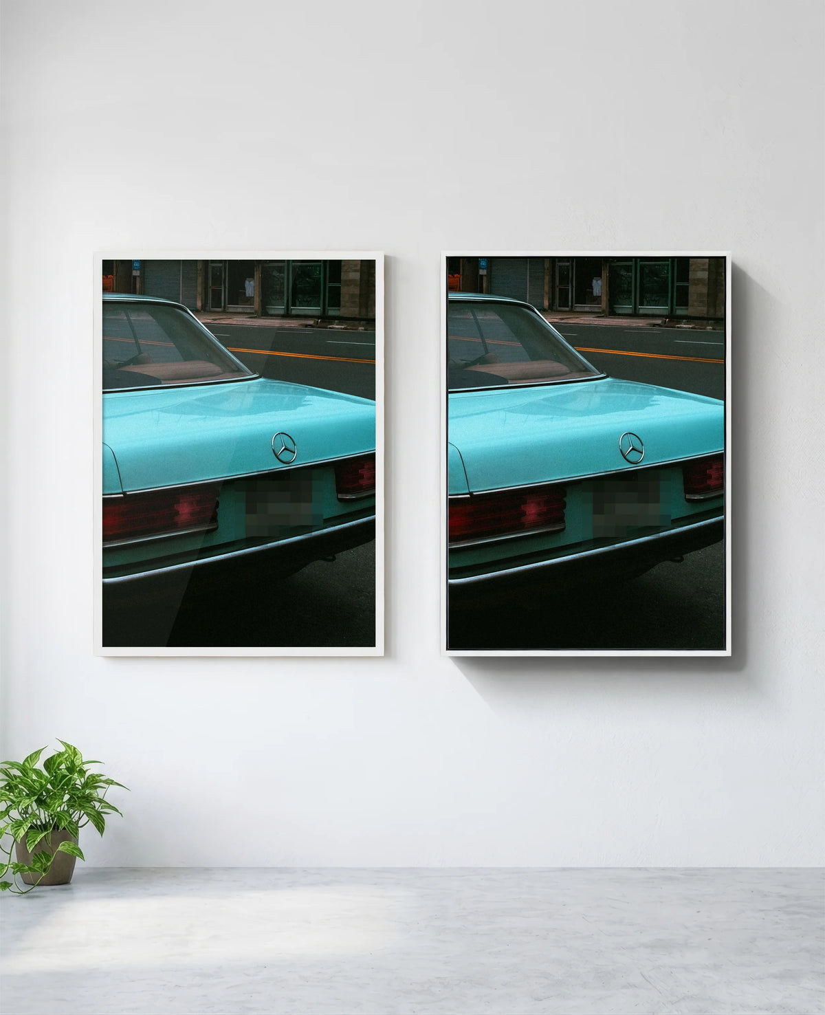 Classic Curves art print in white frame, installed on wall