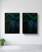 Monopoly art print in brown frame, installed on wall