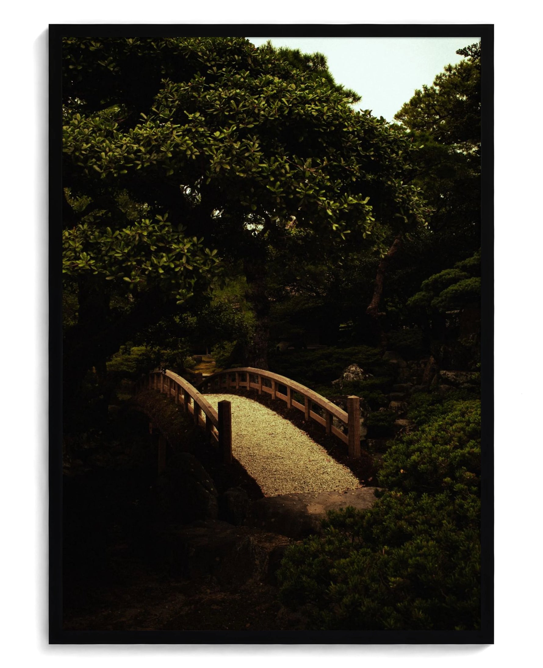 Japanese Garden art print, framed in black wood with acrylic glazing