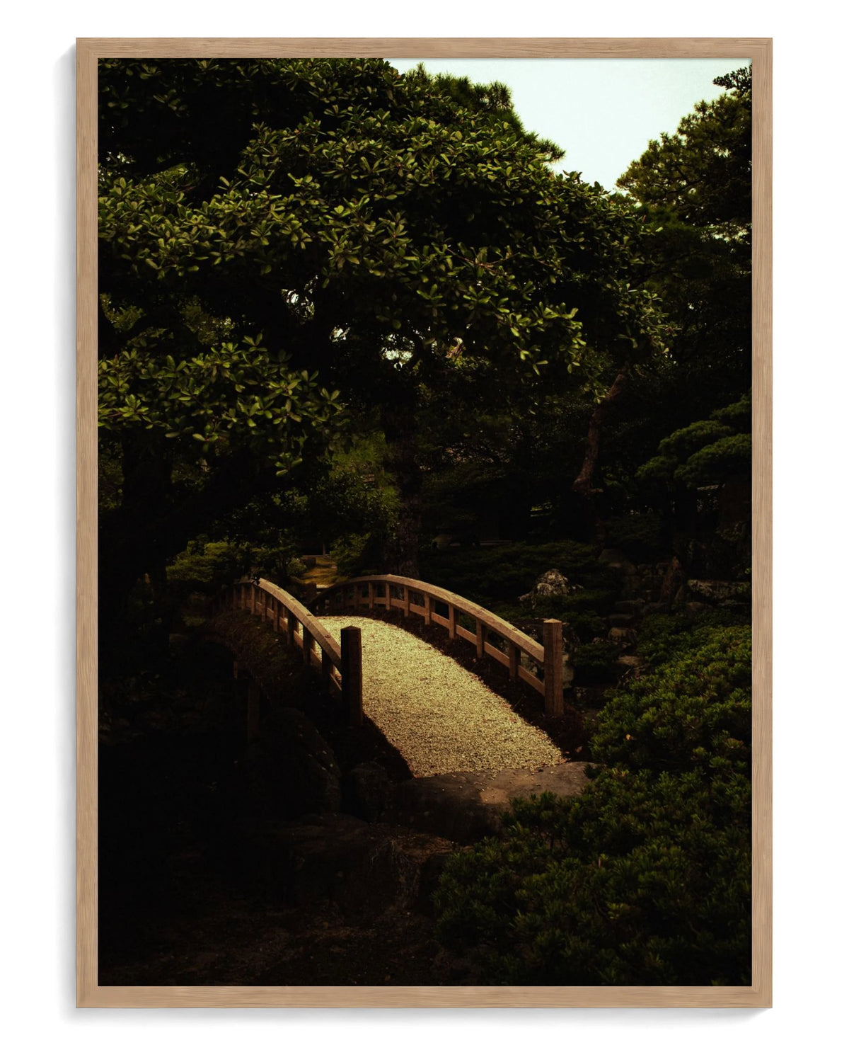 Japanese Garden art print, framed in natural-wood frame with acrylic glazing
