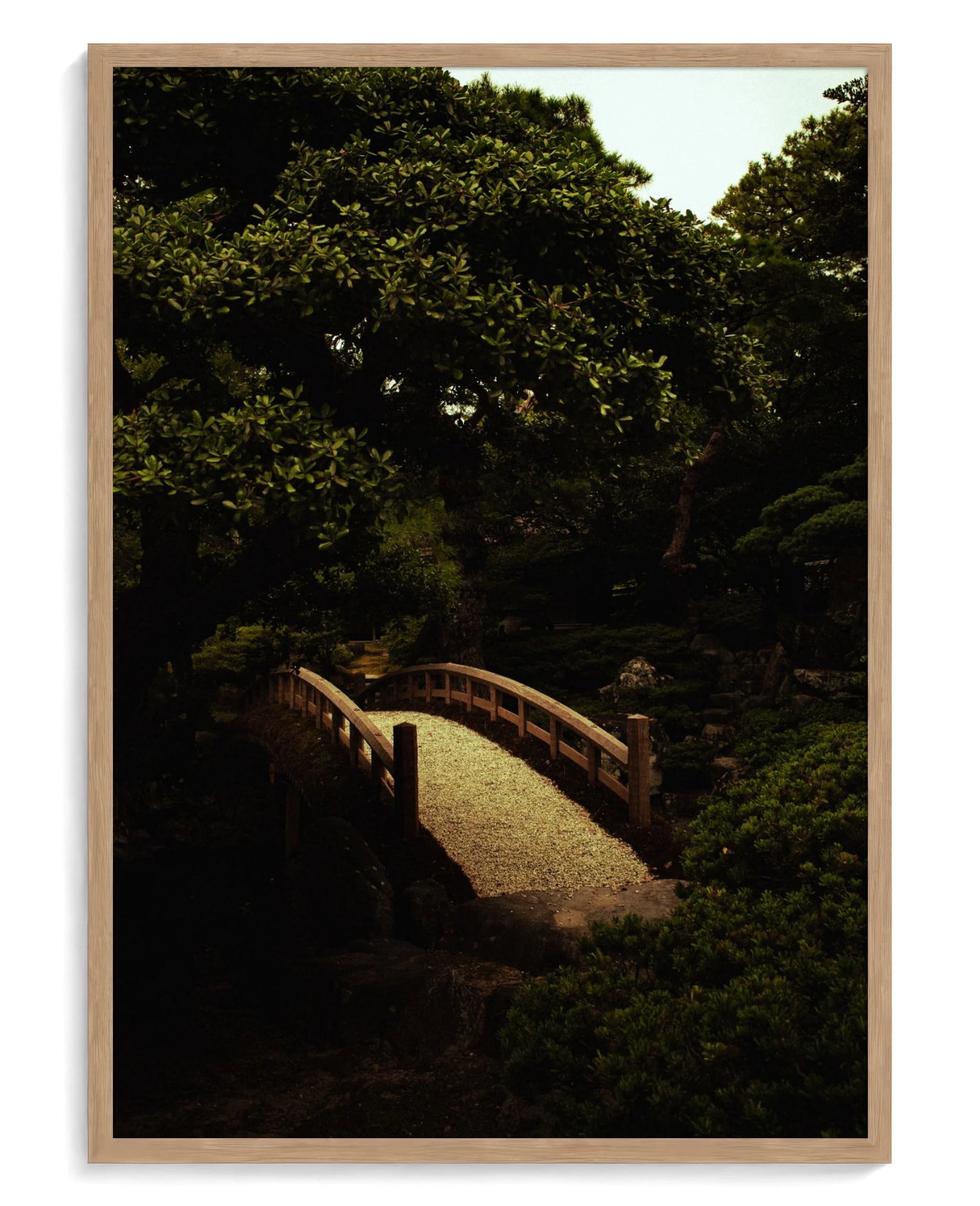 Japanese Garden art print, framed in natural-wood frame with acrylic glazing