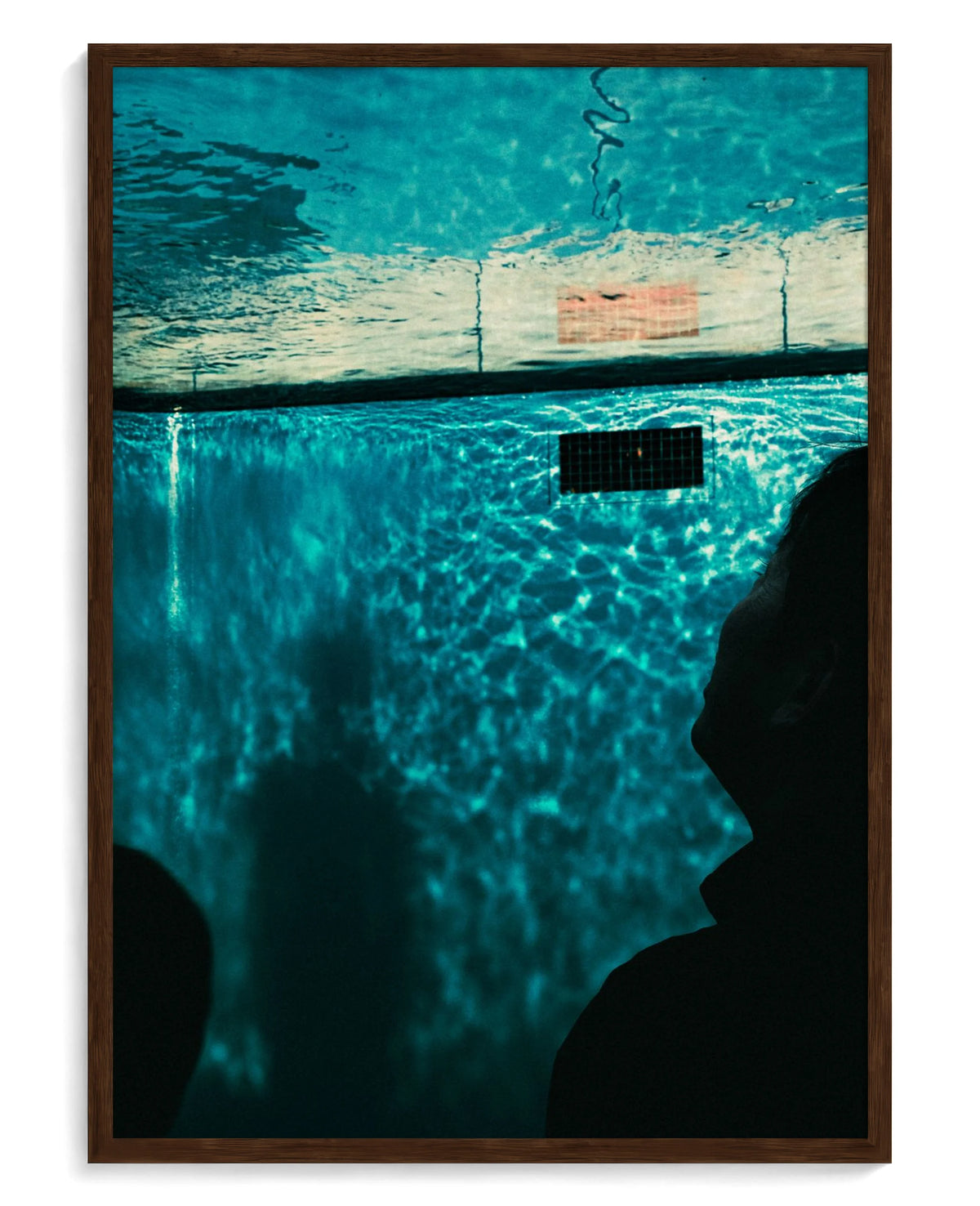 Pool art print, framed in brown wood with acrylic glazing