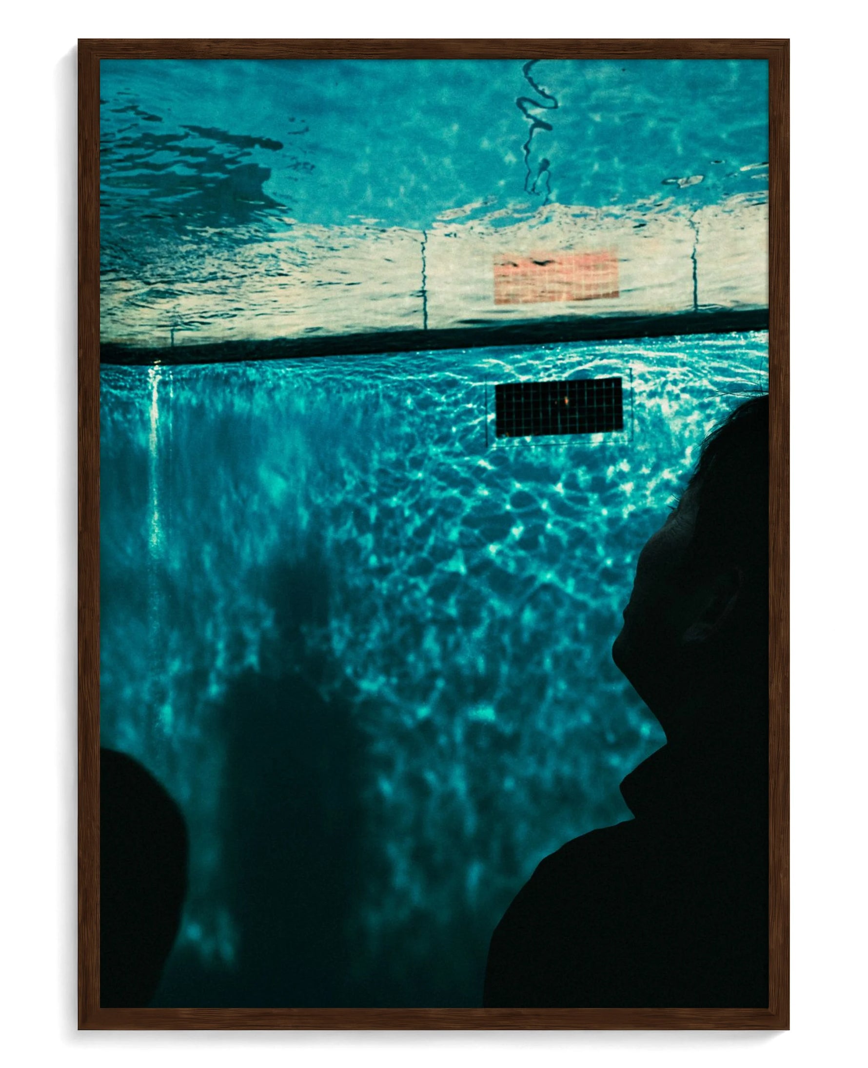 Pool art print, framed in brown wood with acrylic glazing