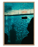 Pool art print, framed in natural-wood frame with acrylic glazing
