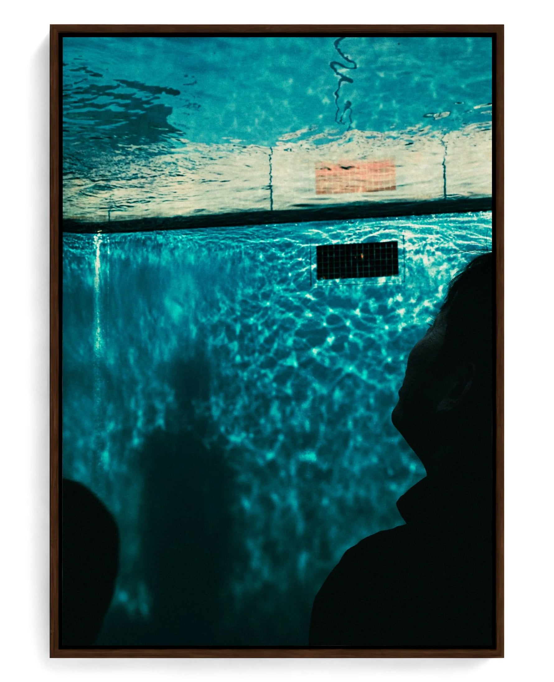 Pool on hand-stretched cotton canvas, brown floater frame