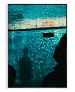 Pool on hand-stretched cotton canvas, white floater frame