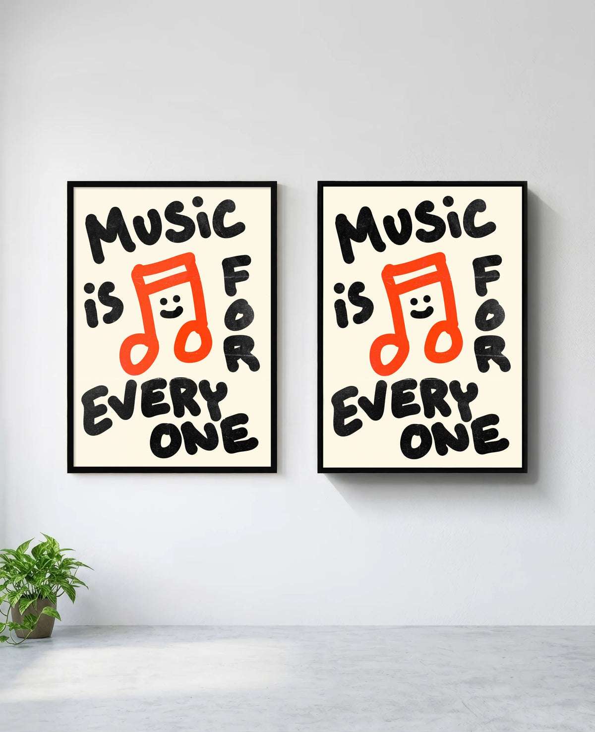 Music is for Everyone art print in black frame, installed on wall