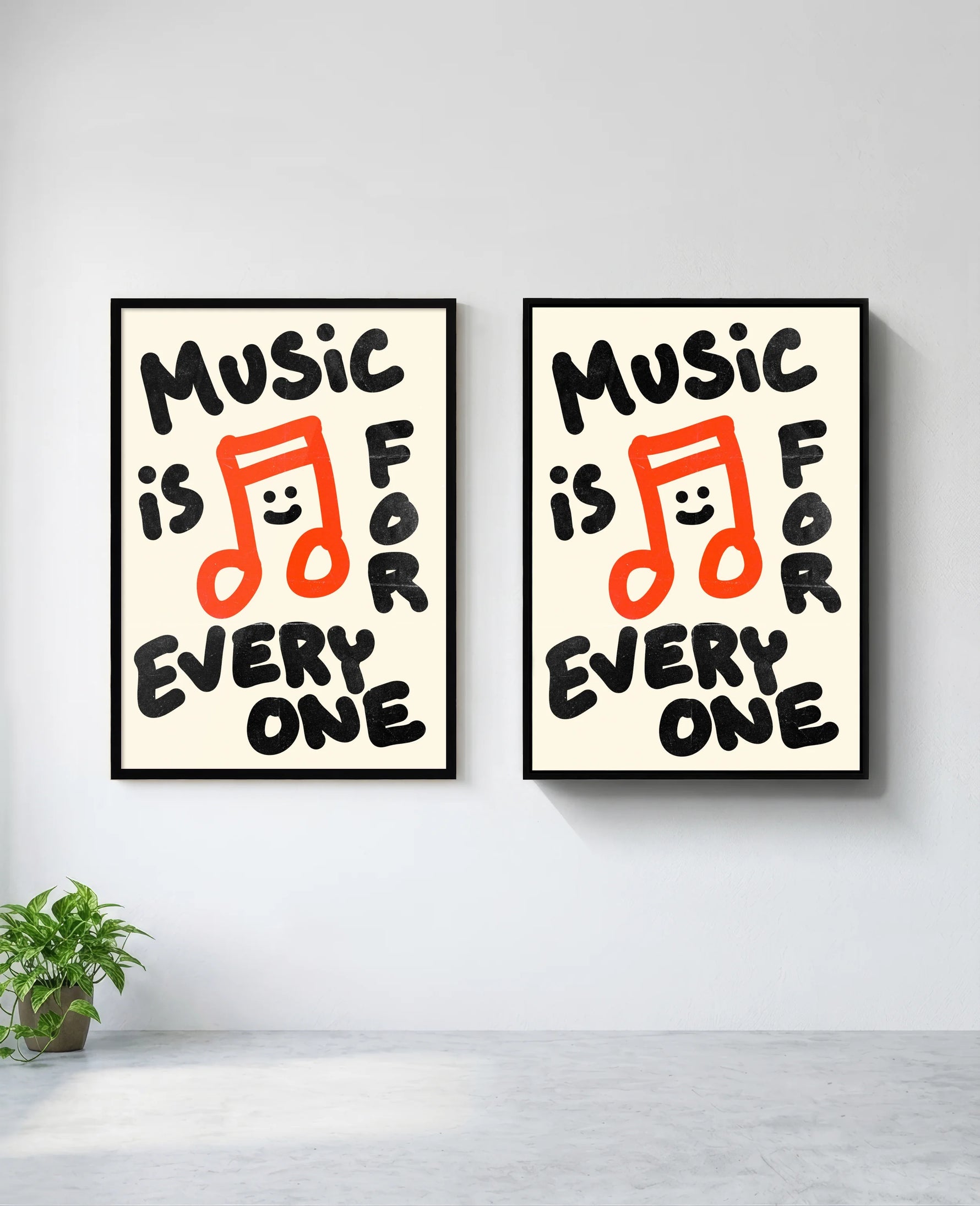 Music is for Everyone art print in black frame, installed on wall