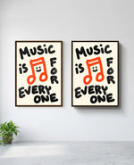 Music is for Everyone art print in brown frame, installed on wall