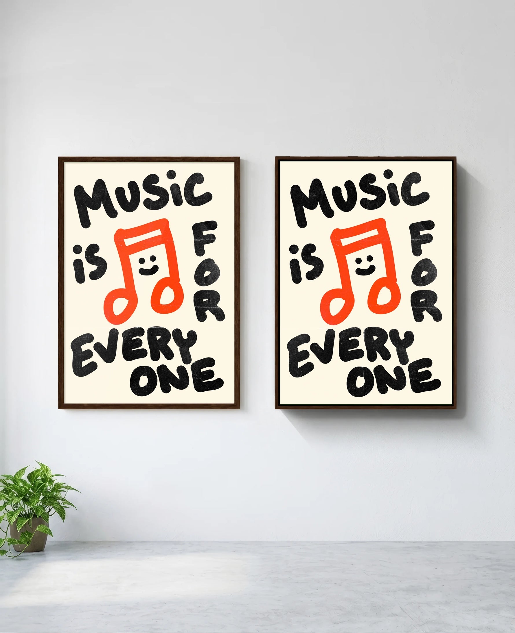 Music is for Everyone art print in brown frame, installed on wall