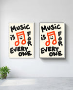 Music is for Everyone art print in white frame, installed on wall