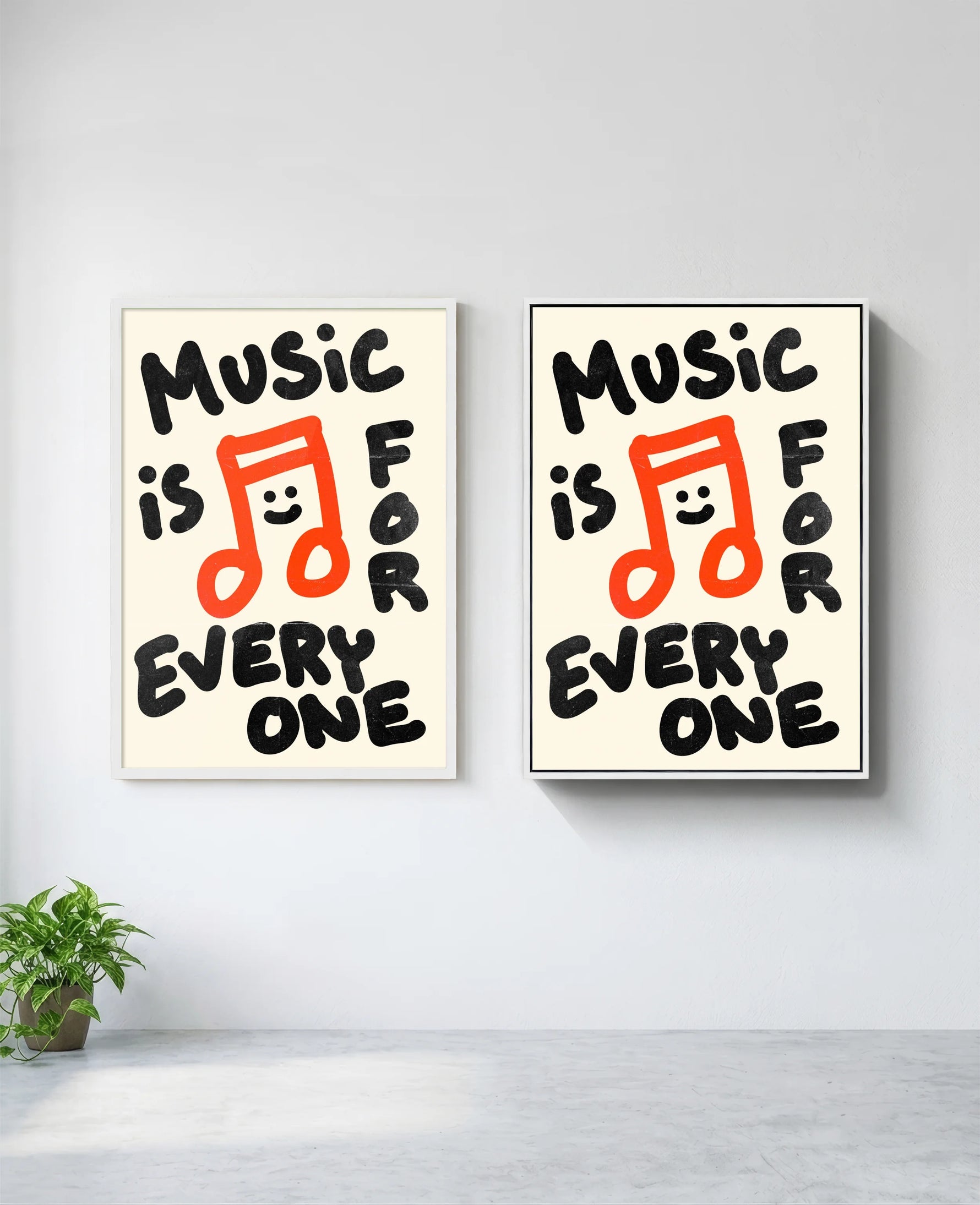 Music is for Everyone art print in white frame, installed on wall