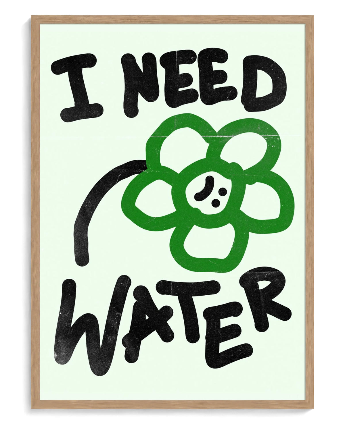 I Need Water art print, framed in natural-wood frame with acrylic glazing