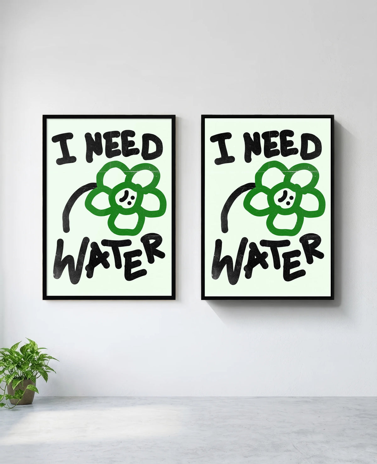 I Need Water art print in black frame, installed on wall