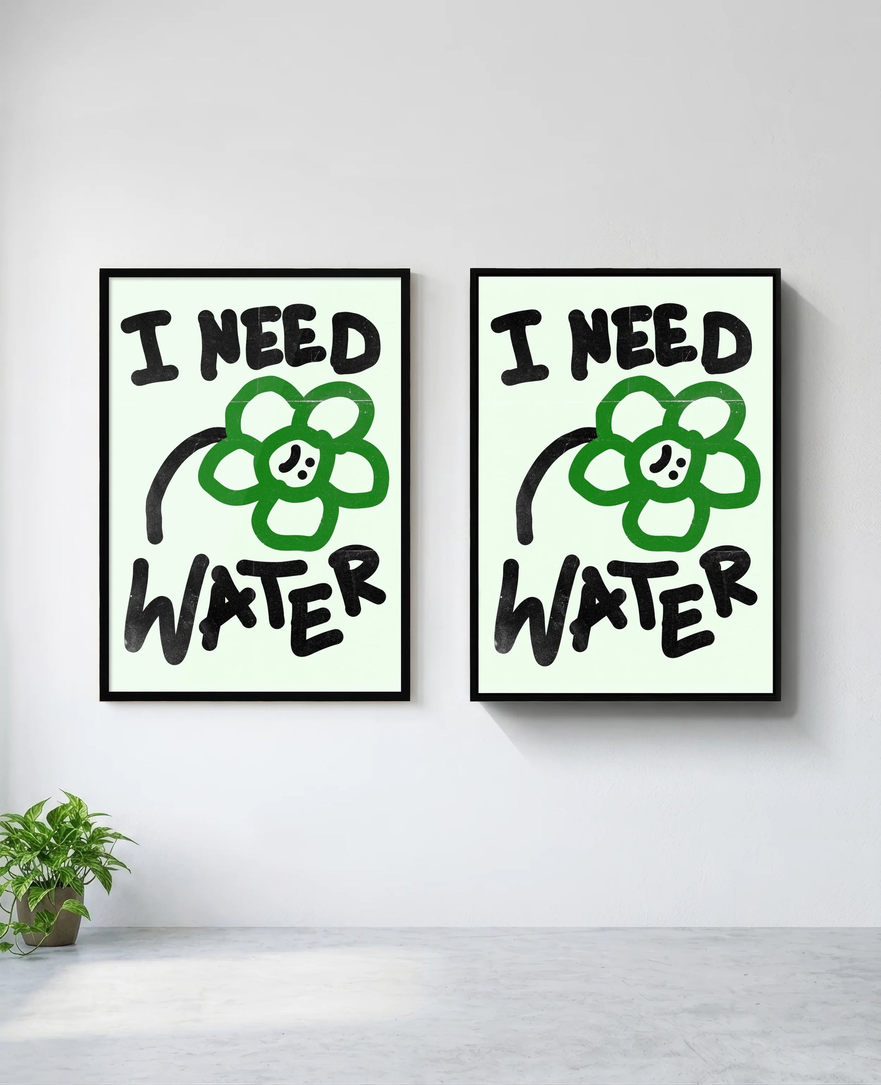 I Need Water art print in black frame, installed on wall