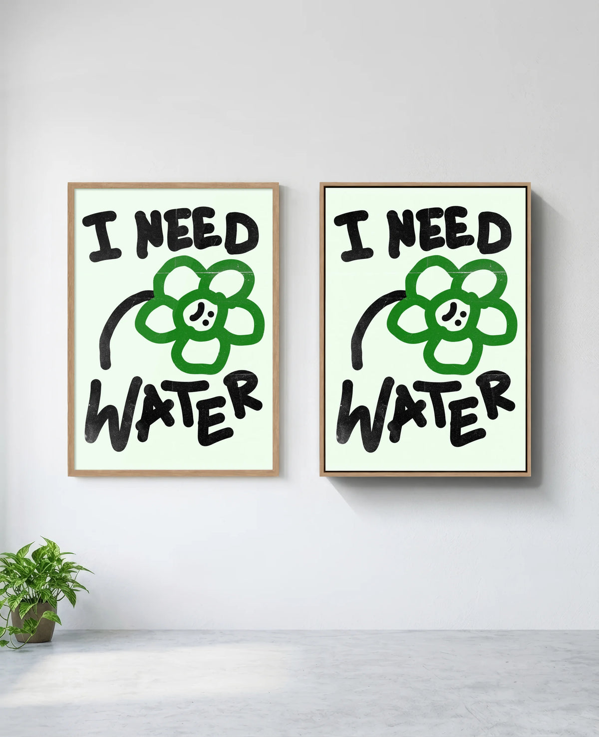 I Need Water art print in natural-wood frame, installed on wall
