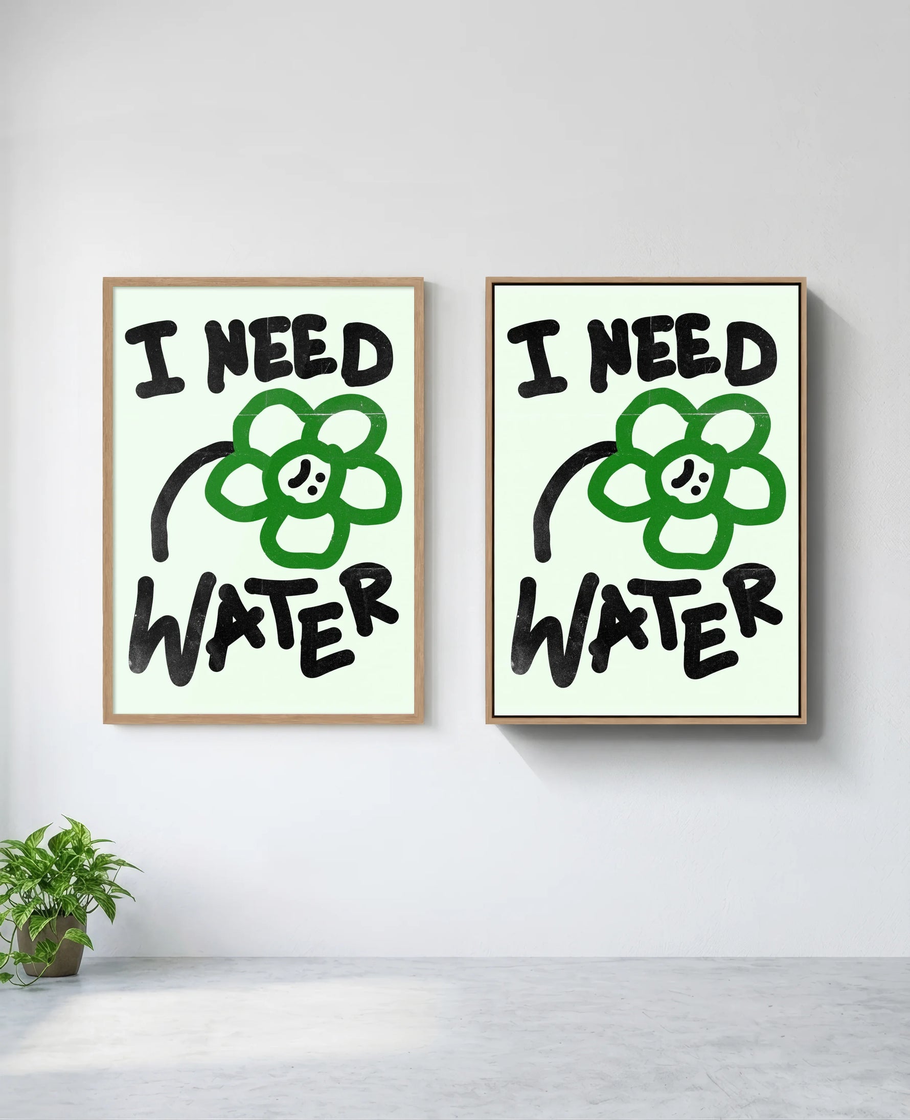 I Need Water art print in natural-wood frame, installed on wall